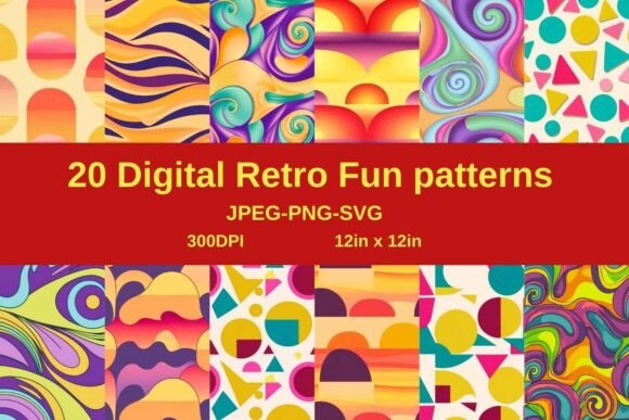 20 Digital Retro Fun Patterns Graphics