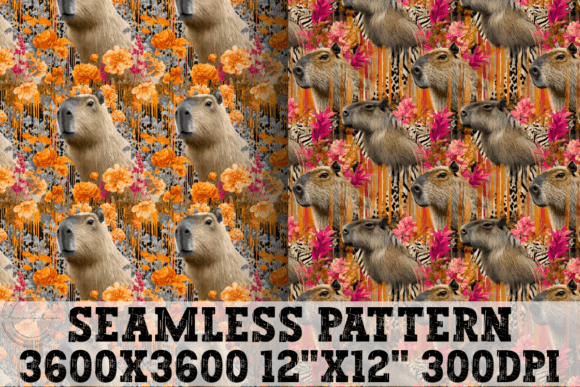 Capybara Floral Funky Seamless Patterns for Graphics and Branding