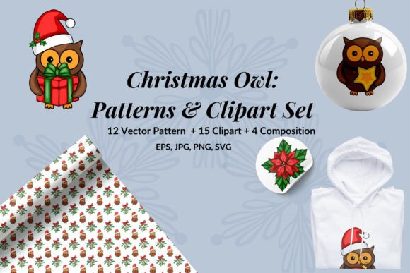 Christmas Owl Patterns Clipart: Festive Graphics & Patterns