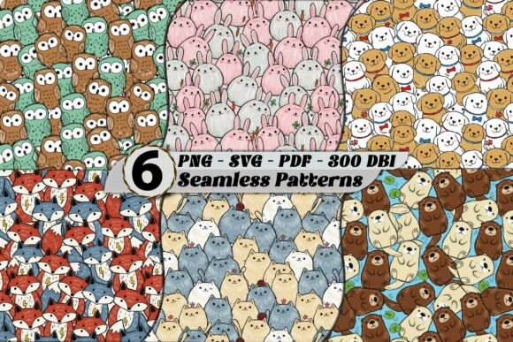 Cute Doodle Animal Bundle Patterns SVG: Graphics & Patterns for Real Publishing