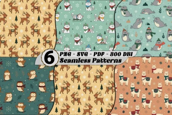 Cute Winter Animals Seamless Patterns Graphics