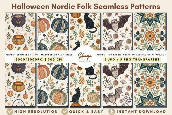 Halloween Nordic Folk Seamless Patterns: Graphics & Patterns
