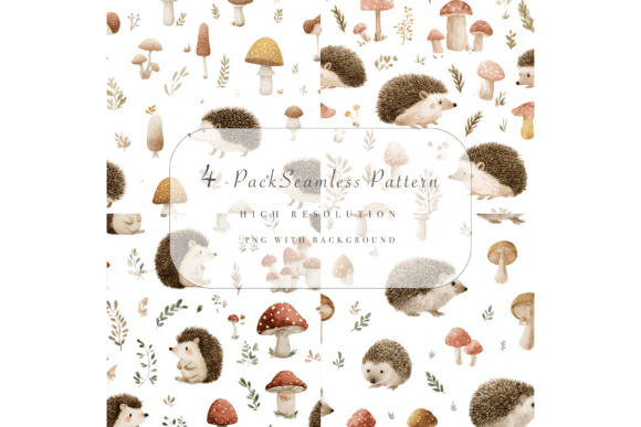 Hedgehog Seamless Pattern 4-Pack for Graphics and Patterns