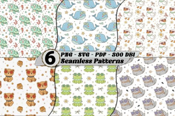 Kawaii Animal Seamless Patterns Bundle: Graphics & Patterns