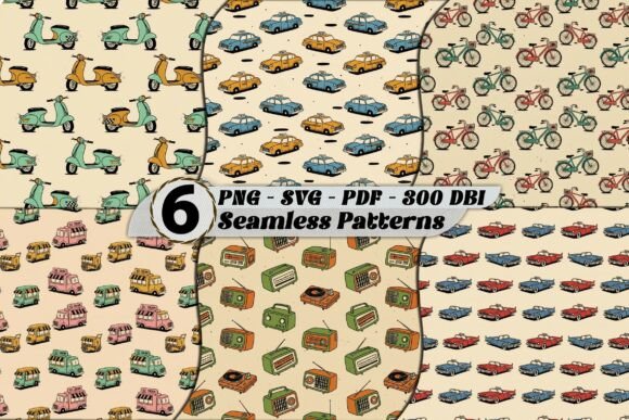 Mid-Century Retro Vehicles Patterns SVG Graphics