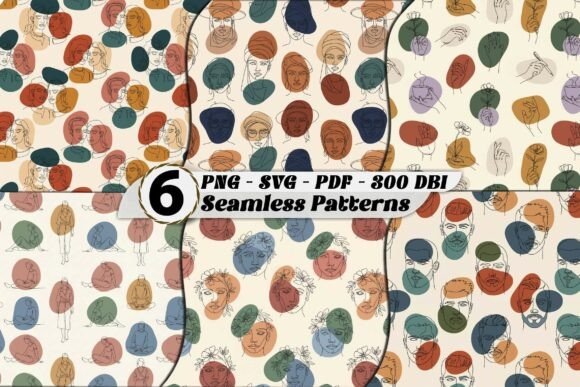 One Line Portrait Seamless Patterns SVG in Real Use