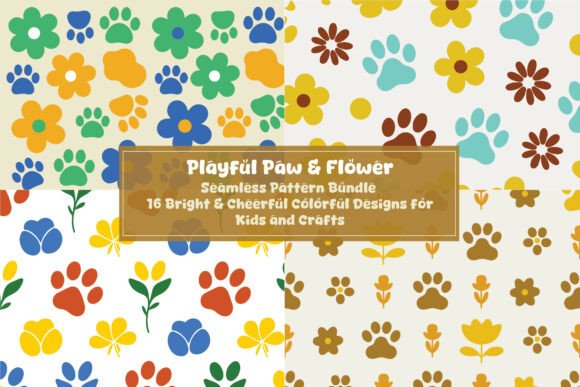 Playful Paw Flower Patterns: Graphics & Patterns Bundle