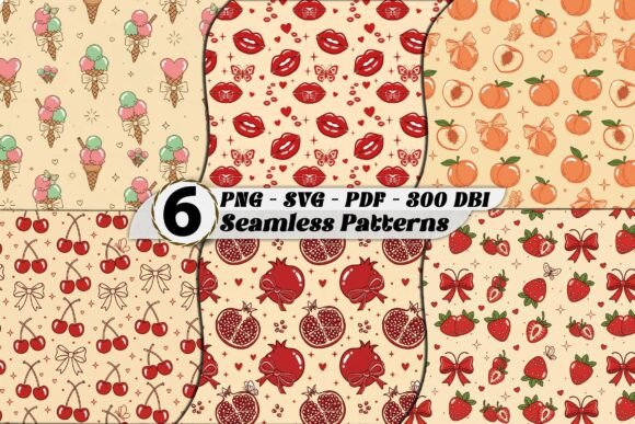 Retro Fruit Pinup Seamless Patterns SVG: Graphics & Patterns for Local Branding