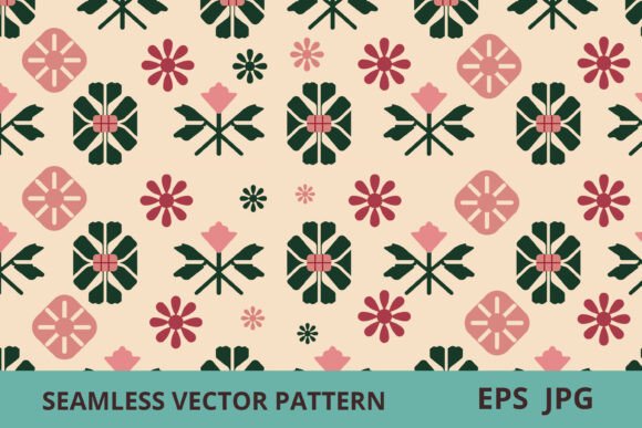 Retro Pink Green Geometric Floral Graphics