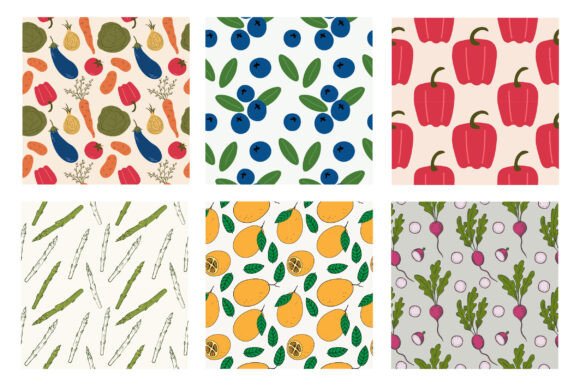 Seamless Patterns. Vegetables Fruits Graphics