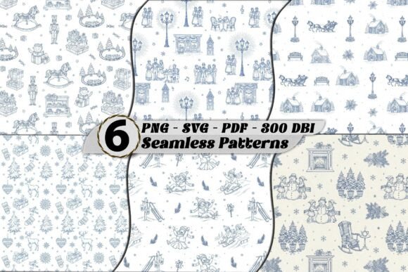 Winter Toile De Jouy Patterns Bundle: Graphics & Patterns for Seasonal Branding